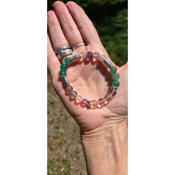 Rainbow Fluorite, Green Aventurine, Clear Quartz Abundance Gemstone Bracelet - Picture 3 of 6